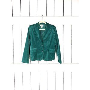 Chadwicks blue green velour velvet fitted blazer jacket